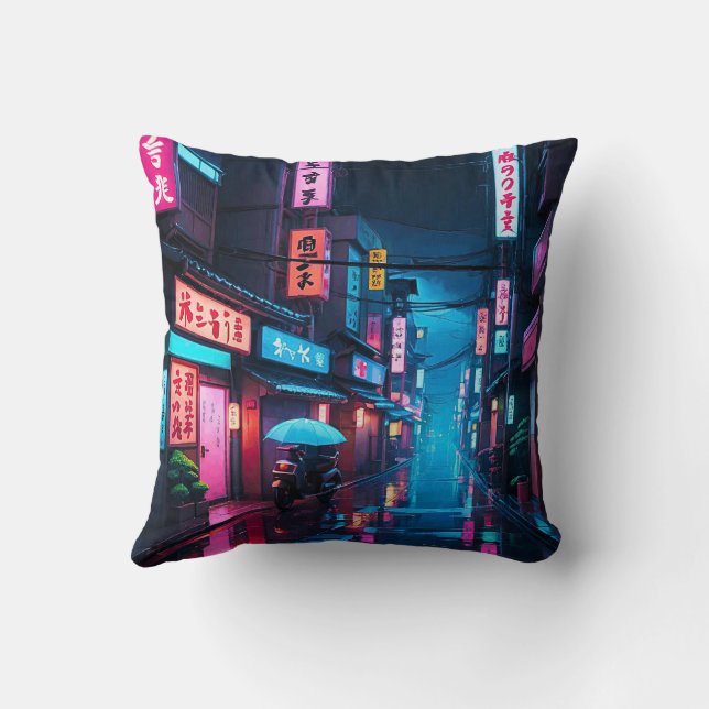 Coussin Rue de Tokyo la nuit Art LoFi  (Verso)