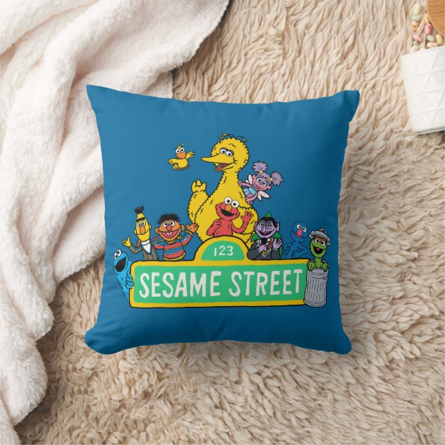 Coussin Rue Sésame | Couleur complète avec Pals (Couverture)