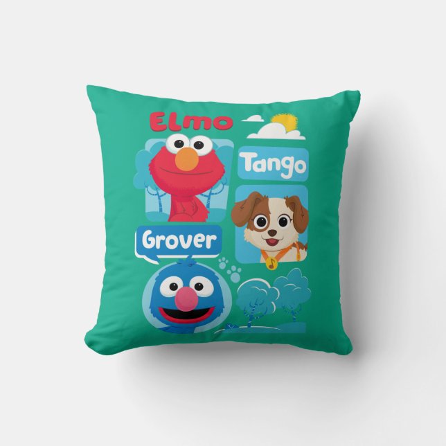Coussin Rue Sésame | Elmo, Tango, & Grover Park Graphic (Recto)