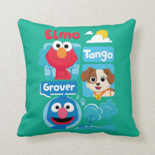 Coussin Rue Sésame Elmo, Tango, & Grover Park Graphic