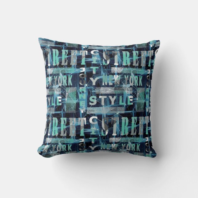 Coussin rue, urban, style, ville, words, graffiti, bleu, (Recto)