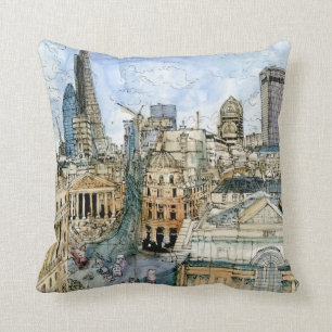 Coussin Rue vintage de Londres d'aquarelle des