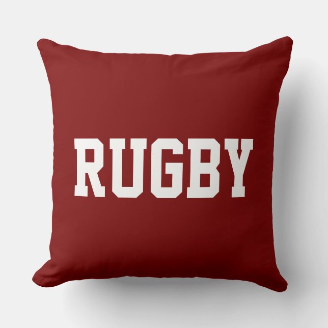 Coussin RUGBY Fun 70s Athlétique Texte Blanc Sur Rouge Pro (Recto)