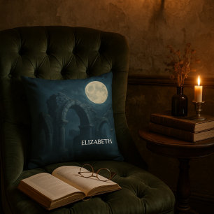 Coussin Ruines au Clair de Lune Décor Fantastique Gothique