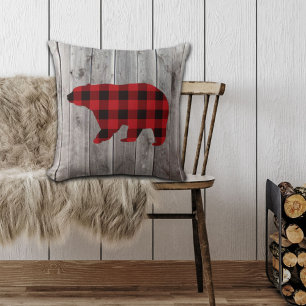 Coussin ruodland barn wood red buffalo plaid bear