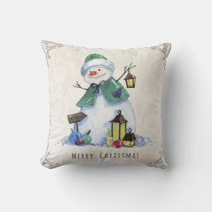 Coussin Russe aquarelle Snowman Joyeux Noël