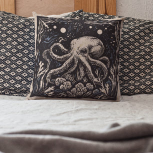 Coussin Russe Art Nouveau Violet Octopus Sous l'eau