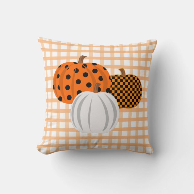 Coussin Russe Automne Citrouille Orange En vichy Plaid (Recto)