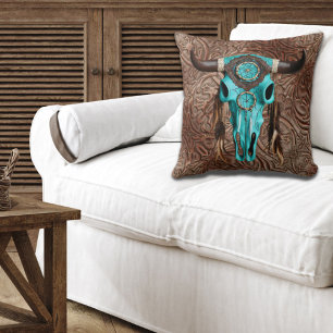 Coussin Russe Cowboy Sud-Ouest Turquoise Taureau