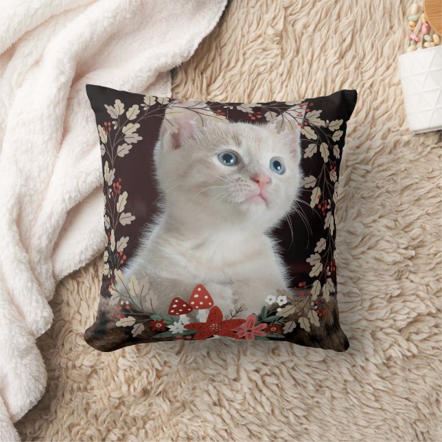 Coussin Russe Feuille Chat Pet Photo Wreath Noël (Couverture)