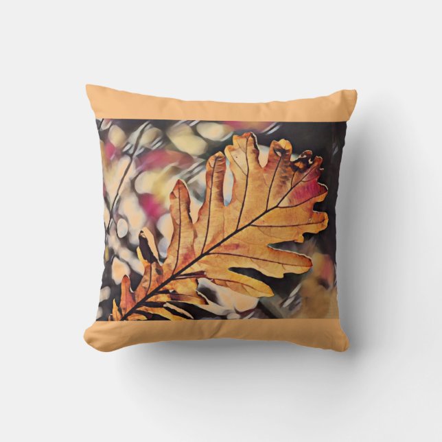Coussin Russe feuille de chêne rouge orange brun jaune (Recto)