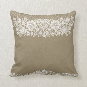 Coussin Russe Kraft & White Lace Farmhouse Chic