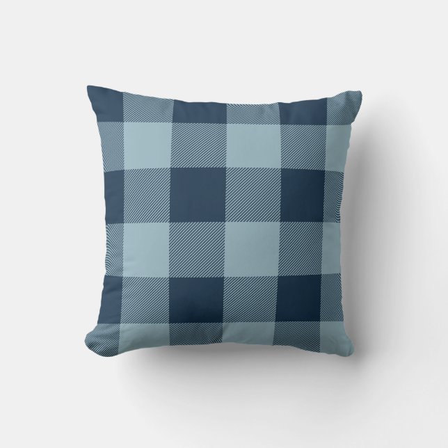 Coussin Russe Navy et Bleu clair Buffalo Check Plaid (Recto)