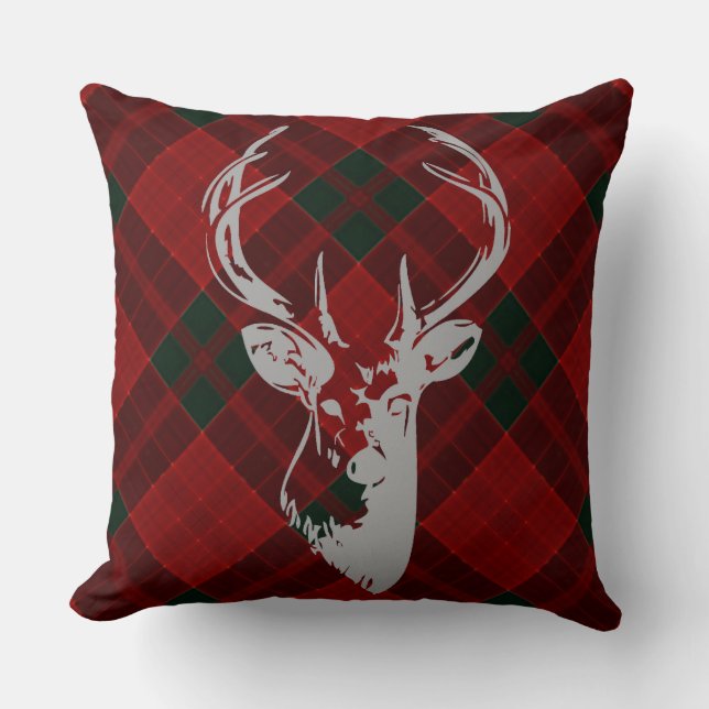 Coussin Russe Noël Tartan Motif Pays Tête de Cerf (Recto)