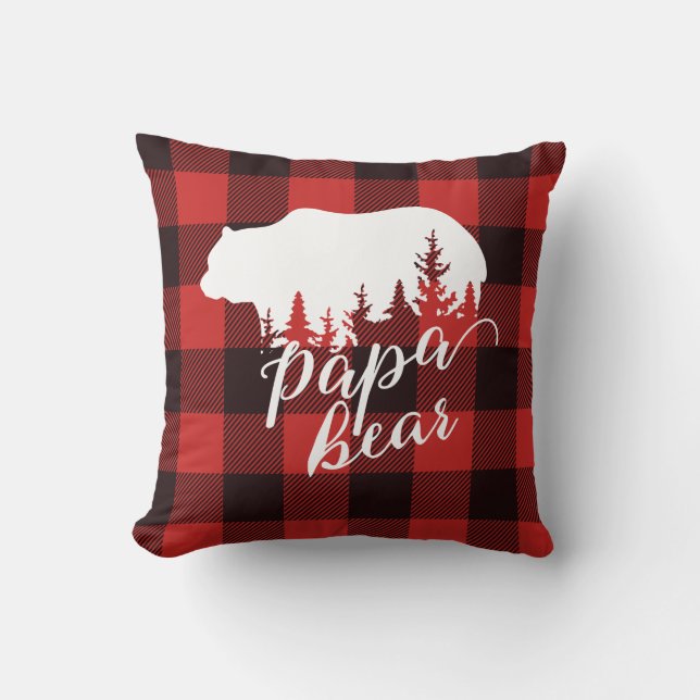 Coussin Russe Pays Rouge & Noir Flannel Papa Ours (Recto)