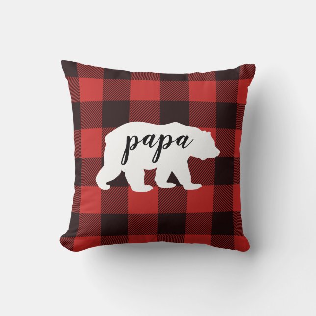 Coussin Russe Pays Rouge & Noir Flannel Papa Ours (Recto)