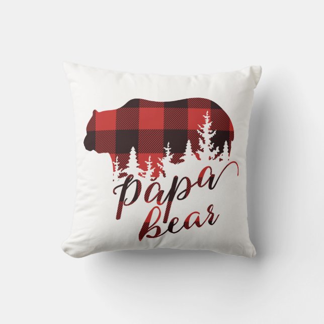 Coussin Russe Pays Rouge & Noir Flannel Papa Ours (Recto)