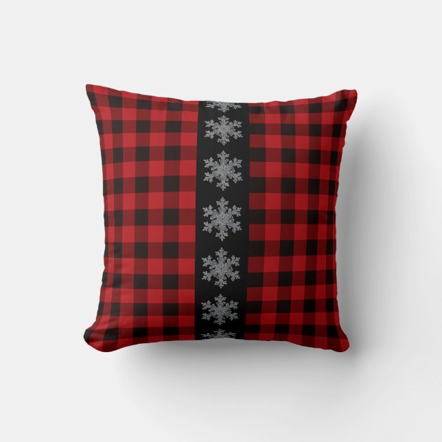 Coussin Russe rouge et noir plaid - flocons de neige (Recto)