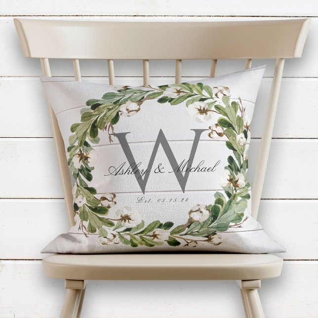 Coussin Russe Shiplap Wreath Monogram Mariage Keepsaké (Créateur téléchargé)