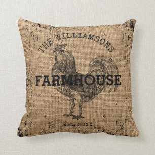 Coussin Russe Vintage Nom de famille Farmhouse Rooster