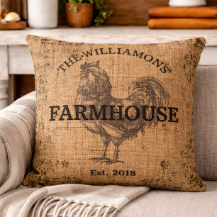 Coussin Russe Vintage Nom de famille Farmhouse Rooster