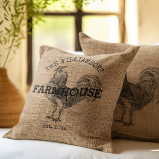 Coussin Russe Vintage Nom de famille Farmhouse Rooster