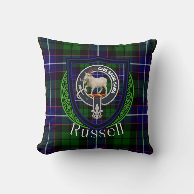 Coussin Russell Scottish Clan Tartan & Crest (Recto)