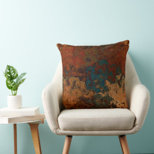 Coussin Rust et Pierre Turquoise Abstrait