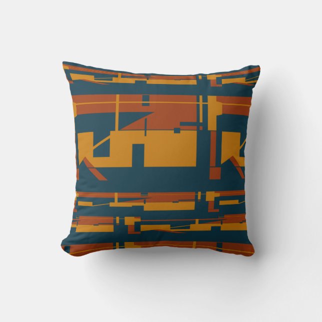 Coussin Rust Gold Bleu foncé Sud-Ouest Look Abstrait Desig (Recto)