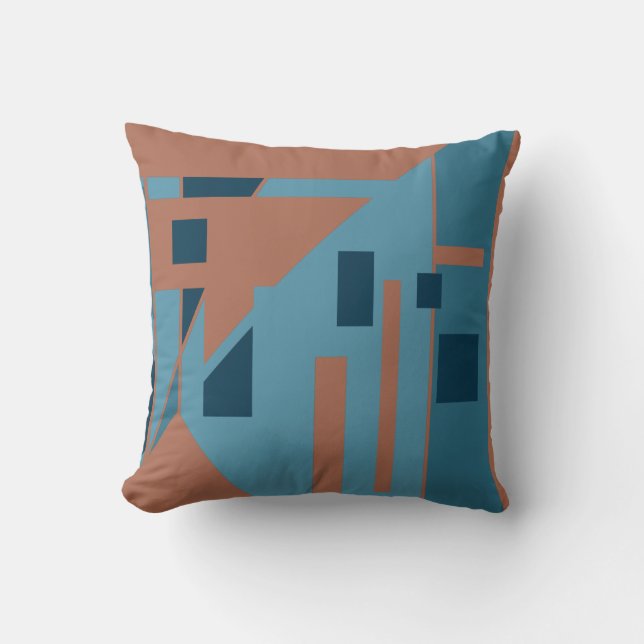 Coussin Rust Orange Bleu Tons Contemoratif Art Design (Recto)
