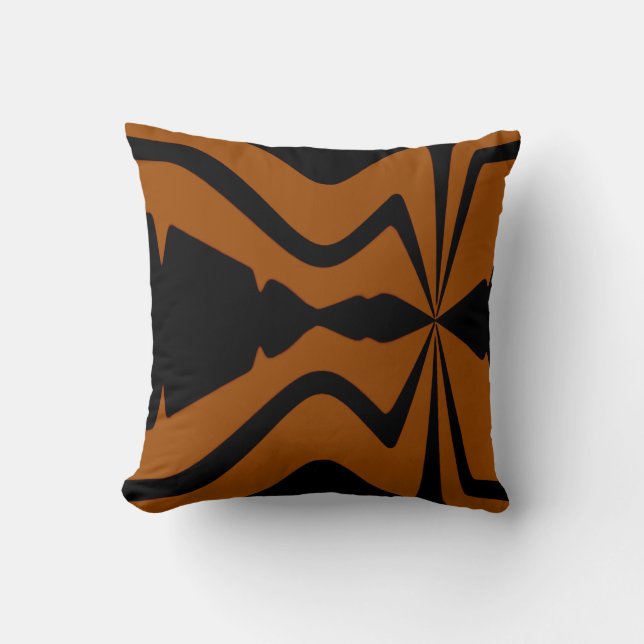Coussin Rust Orange Noir Abstrait Sound Wave Design (Recto)