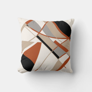 Coussin Rust Taupe Gris Noir Blanc Diagonal Art Abstrait