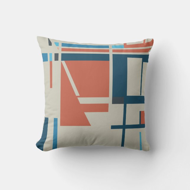 Coussin Rust Turquoise Bleu sur gris Abstrait MCM Look (Recto)