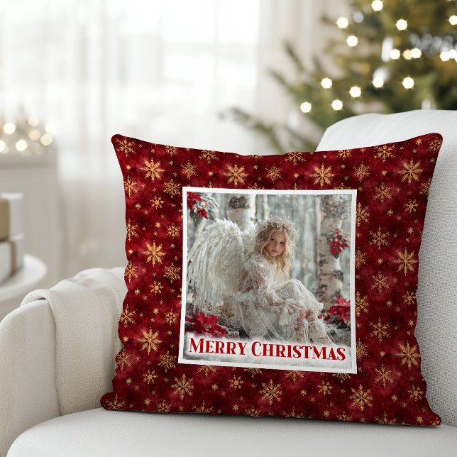 Coussin Rustic Angel Poinsettia Red Gold Custom Christmas  (Rustic Angel Poinsettia Red Gold Custom Christmas Pillow

)