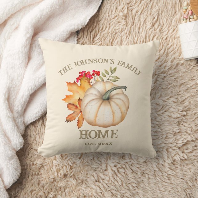 Coussin Rustic Automne Citrouille & Feuille Nom de famille (Couverture)