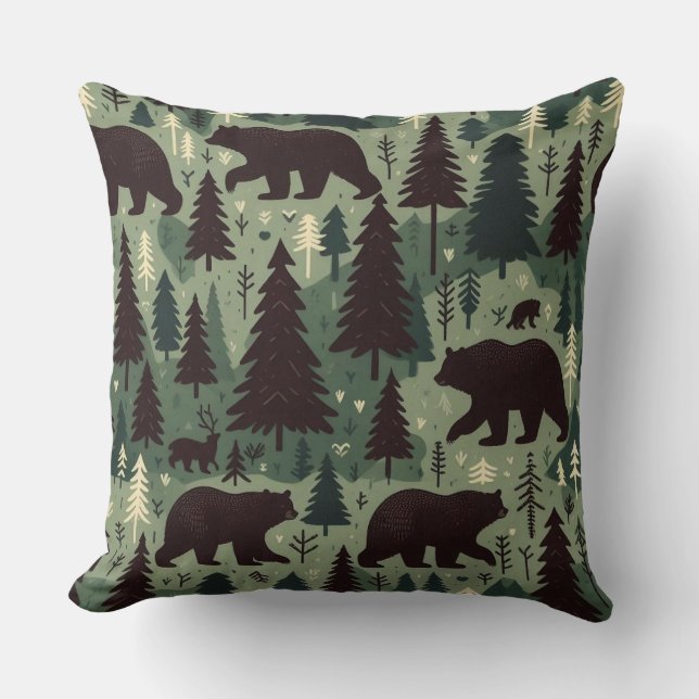 Coussin Rustic Bear and Forest Scene (Recto)