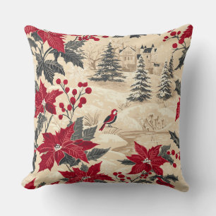Coussin Rustic Bird et Poinsettia Motif de Noël (12)