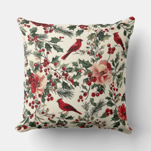 Coussin Rustic Bird et Poinsettia Motif de Noël (14)