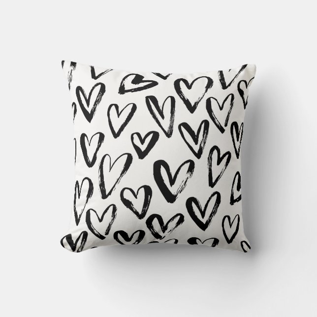 Coussin Rustic Black Hearts Motif monochrome (Recto)