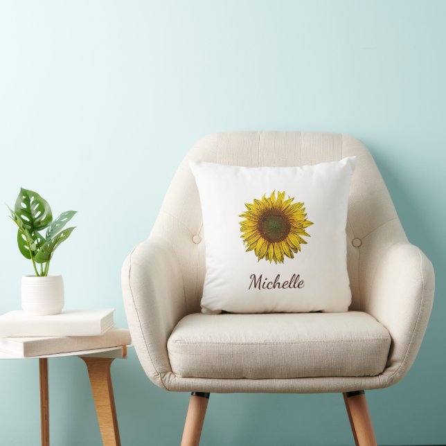 Coussin Rustic Boho Sunflower Elegant Script  (Chaise)