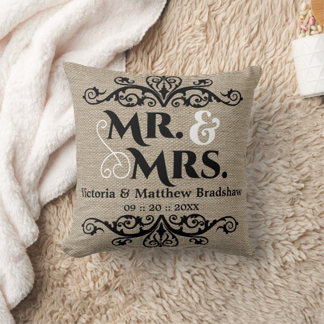 Coussin Rustic Burlap Regardez M. et Mme la Mariage (Couverture)