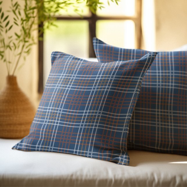Coussin Rustic Checkered Pattern Plaid Fabric Blue Navy (Créateur téléchargé)