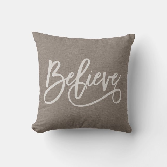 Coussin Rustic Chic Croire Typographie Script Linen Look (Recto)