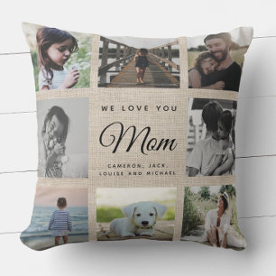 Coussin Rustic Chic Fête des Mères Maman Famille Photo Col