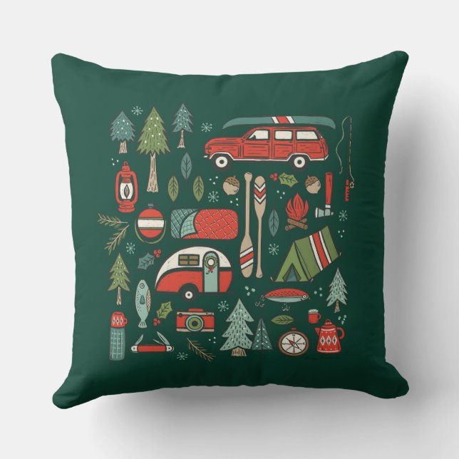 Coussin Rustic Christmas Camping et pêche (Verso)