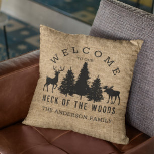 Coussin Rustic Cosy Cabine Bienvenue Nom de famille Jeu d'
