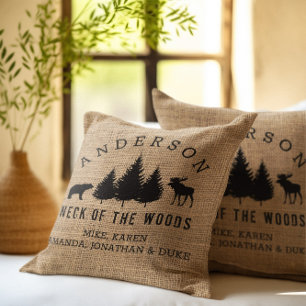 Coussin Rustic Cosy Cabine Bienvenue Nom de famille Jeu d'