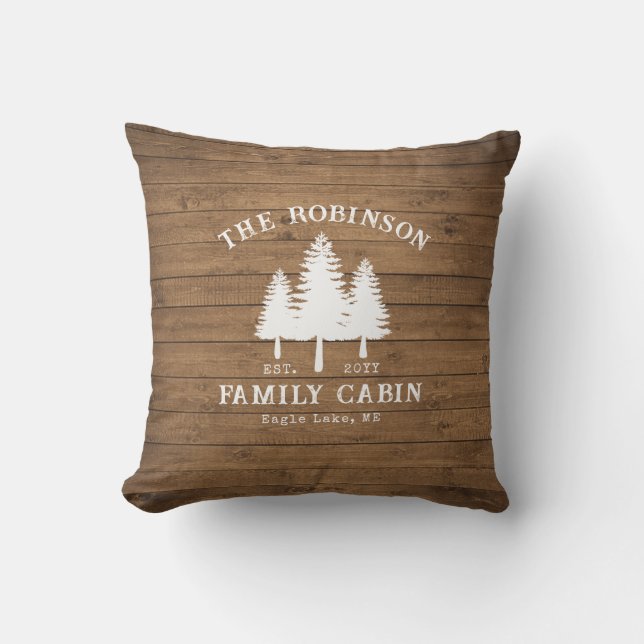 Coussin Rustic Country Famille Cabines Arbres Bois Planche (Recto)