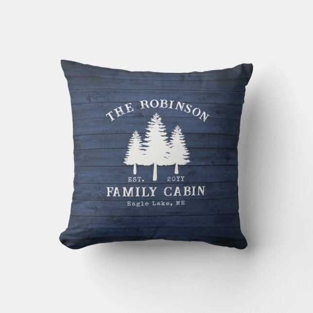 Coussin Rustic Country Family Cabine Arbres Blue Wood Impr (Recto)