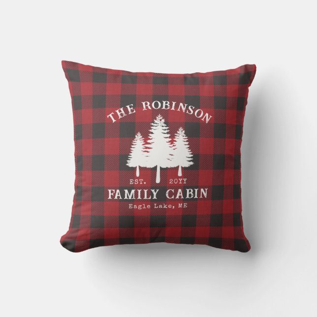 Coussin Rustic Country Family Cabine Tree Red Buffalo Plai (Recto)